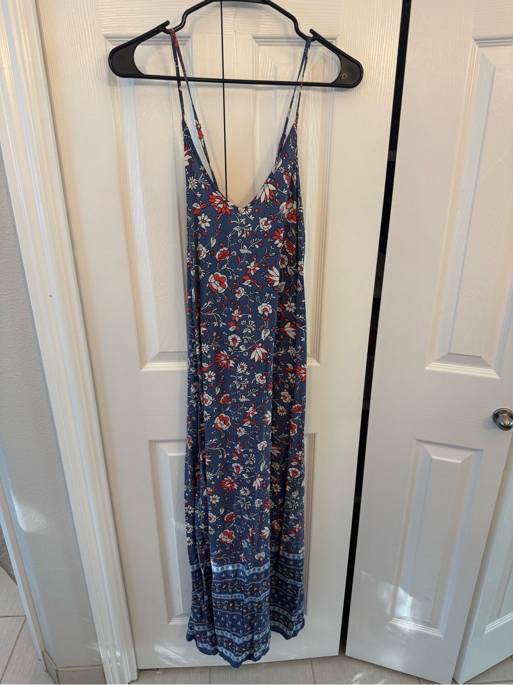 Old Navy Blue Floral Slip Maxi Dress with Pink & White Accents